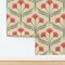 Red Floral Folk Art Green Botanical Bold Rustic Cottagecore Stamp Traditional Wallpaper by Spoonflower Non-Pasted Wallpaper 2FT Wide